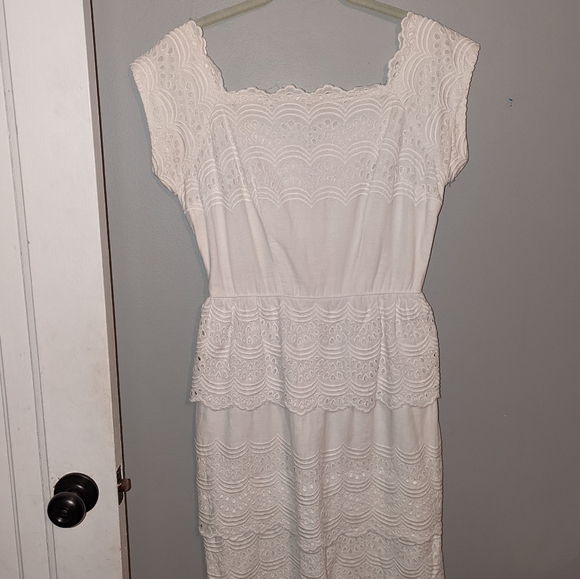 Women's 1950's Vintage white cotton lined lace dress xs/s EUC - Picture 12 of 16